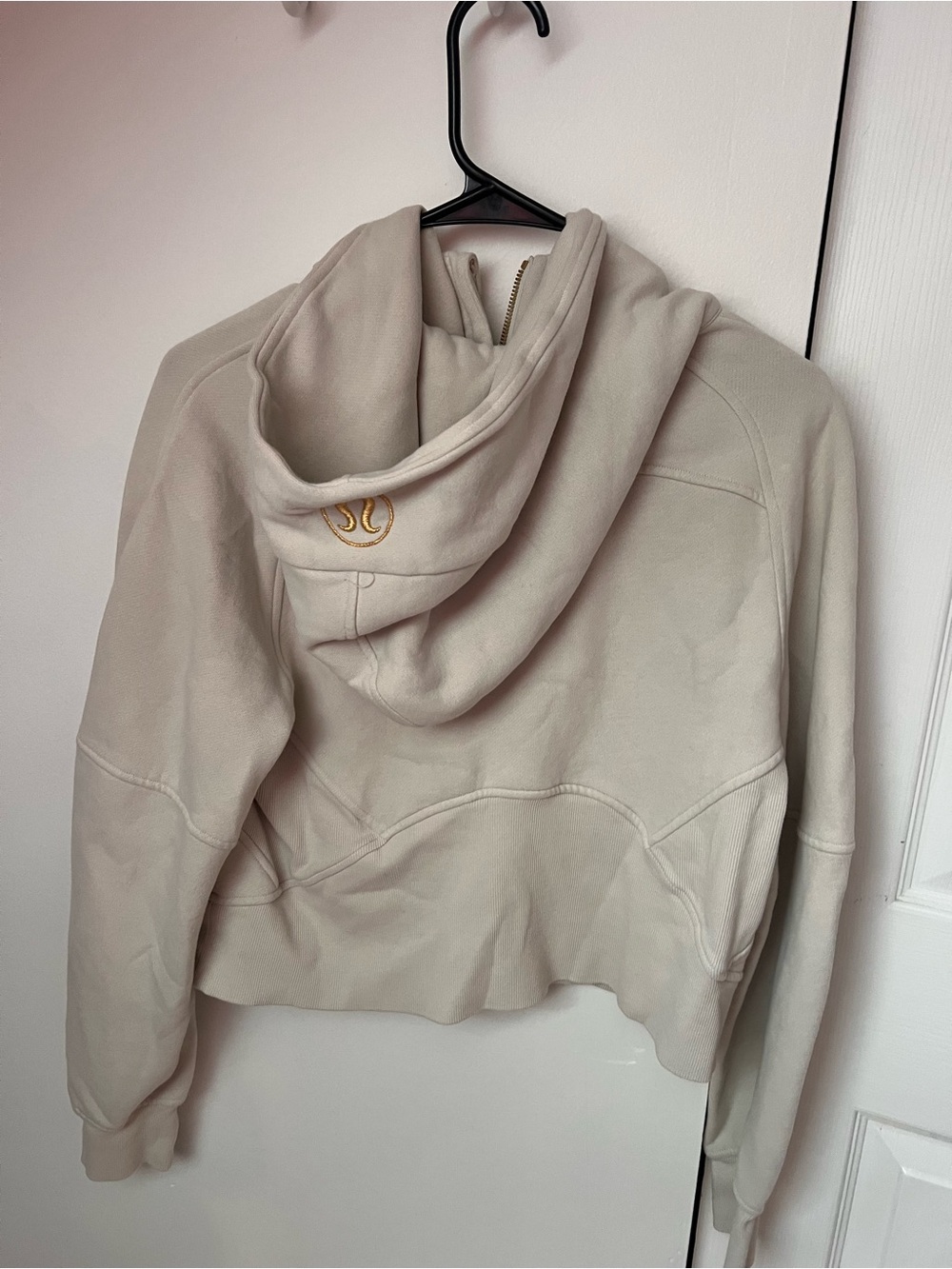 lululemon athletica Cream Cropped Hoodie with Gold Logo